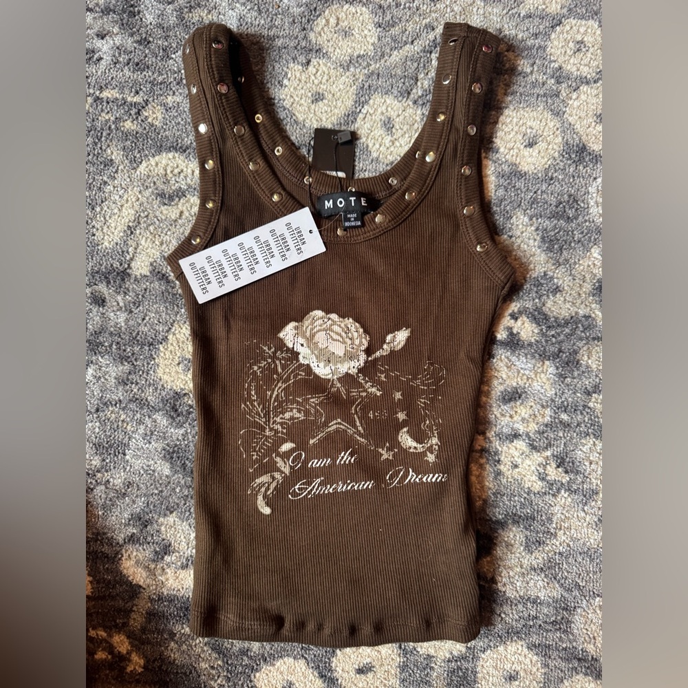 Motel Rocks Brown Studded Floral Tank Top